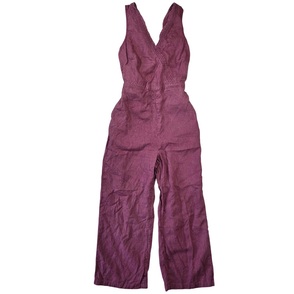 Kuhl Jumpsuit Womens Small Plum Tencel Linen Wide Leg Pintuck 4300 Sleeveless